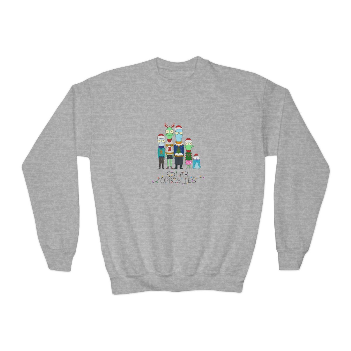 Solar Opposites Holiday Group Fleece Crewneck Kids Sweatshirt - alternate angle 3, merchandise