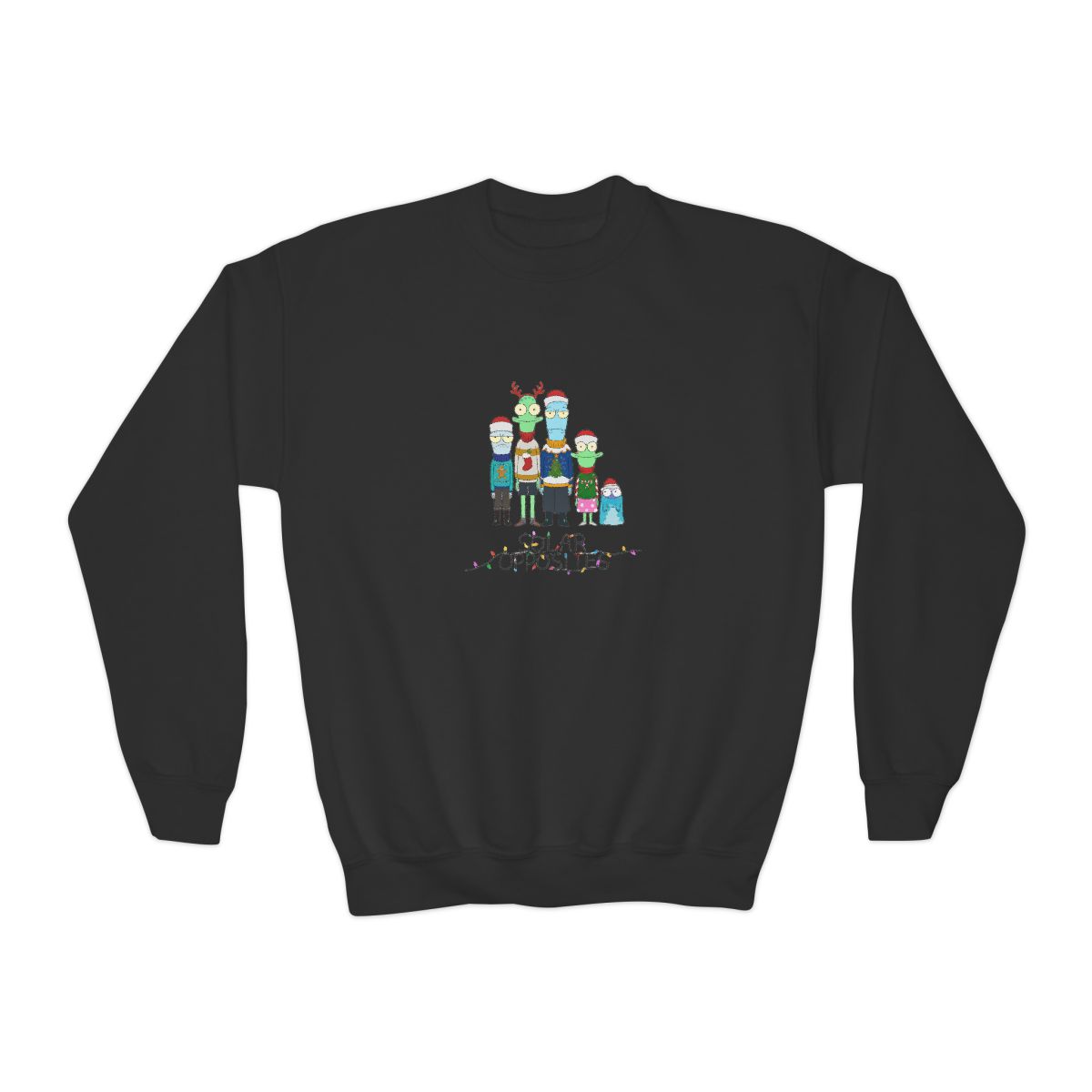 Solar Opposites Holiday Group Fleece Crewneck Kids Sweatshirt